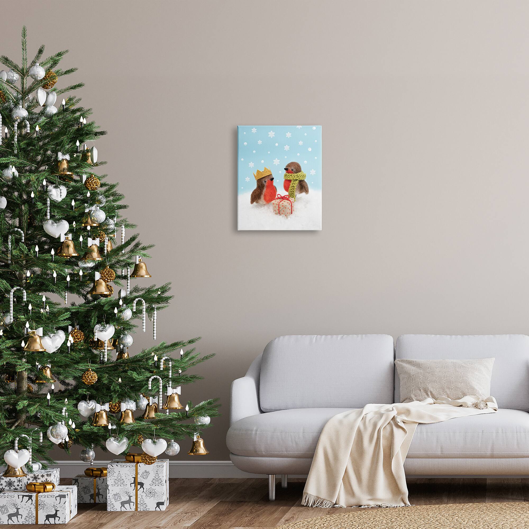 Stupell Industries Birds Gift Giving Christmas Snow Canvas Wall Art